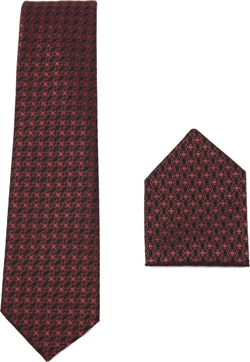 Tudors Classic Pocket Handkerchief Patterned Claret Red Tie