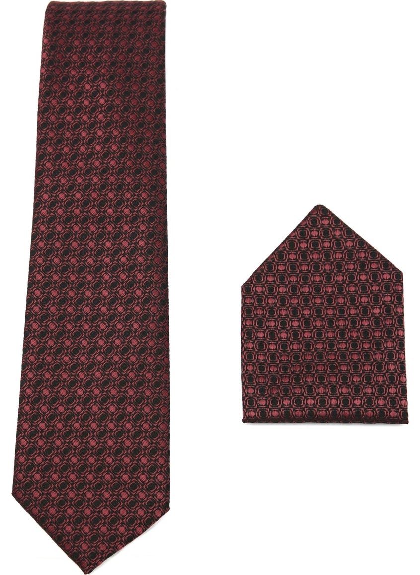 Tudors Classic Pocket Handkerchief Patterned Claret Red Tie  - Image 4