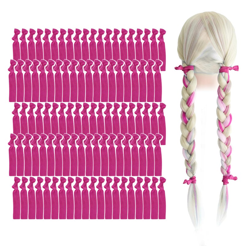 MEEDEE Fuchsia Pink Hair Ties for Women  No Crease Soft Knotted Ribbon Ties for DamageFree Ponytails YogaFriendly Elastic Bracelets Pack of 100