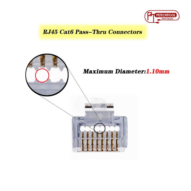 PETECHTOOL RJ45 Shielded Cat5 CAT6 Connector 8P8C End Pass Through Plugs Gold Plated (50 Packs) - Image 2