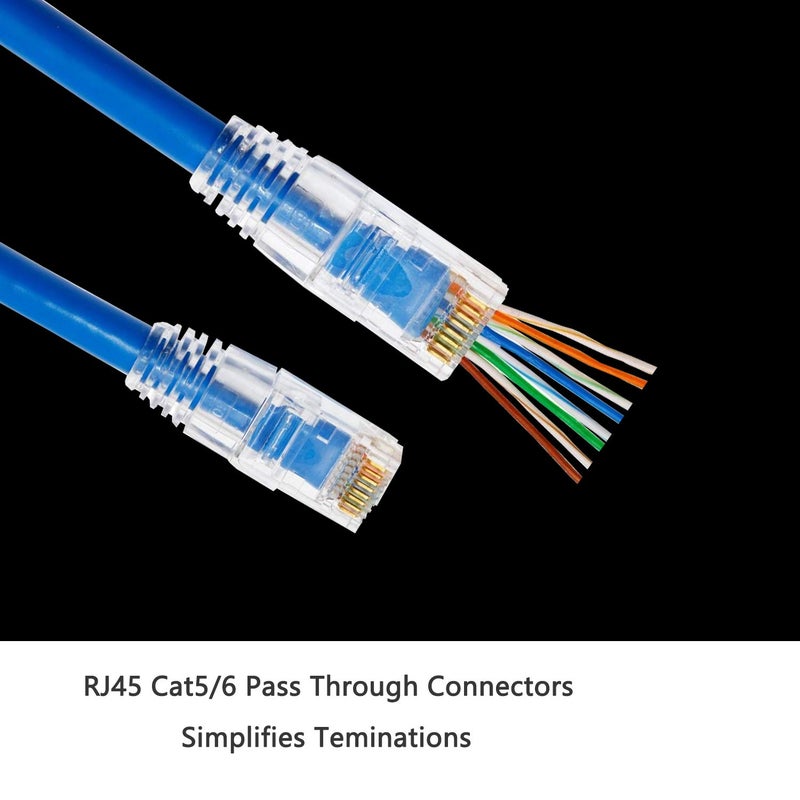 PETECHTOOL RJ45 Shielded Cat5 CAT6 Connector 8P8C End Pass Through Plugs Gold Plated (50 Packs) - Image 4
