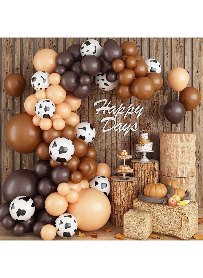 Peachjoy 128 Pcs Cow Print Balloon Arch Kit, Brown Nude Tan Apricot Cow Balloon Arch Garland Kit Different Sizes, Latex Balloons Garland Kit for Farm Party Cowboy Party Dcorations Baby Shower Birthday Party  - Image 1