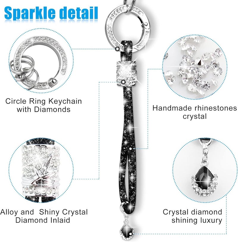 Yiflin Cute Wrist Car keychain for Women, Crystal Keychain Accessories，Bling Wrist Lanyard for Keys, Car key - Image 3