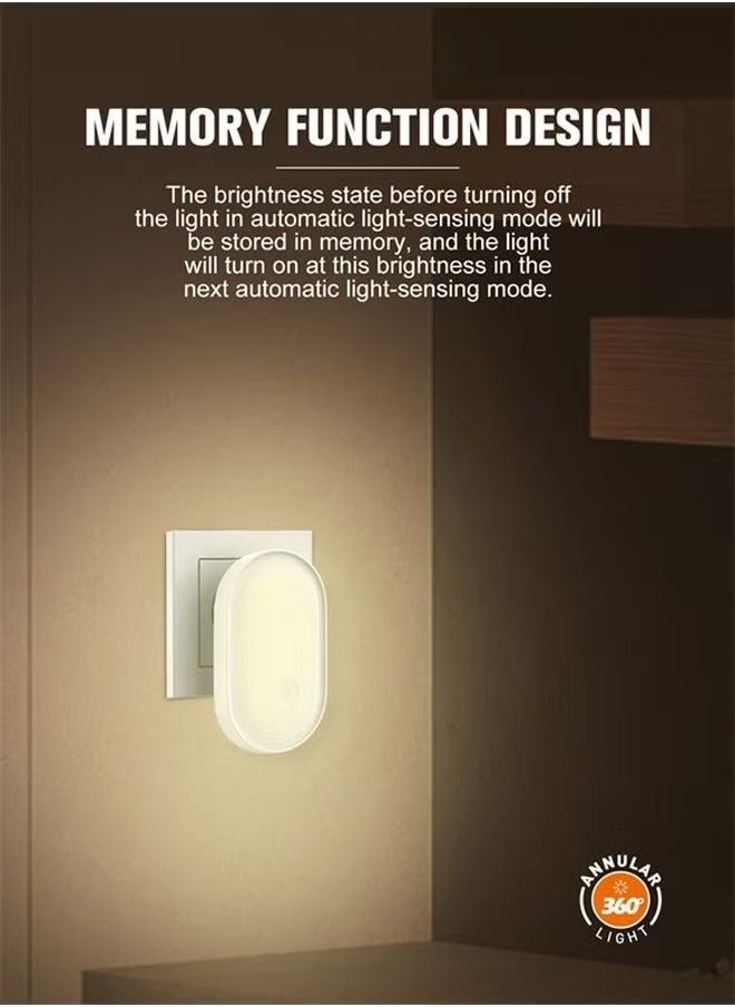 Night Light Socket with Twilight Sensor – Warm White Night Lamp for Children and Bedrooms, Features 3-Level Brightness Adjustment for Perfect Ambience, Ideal for Staircases, Hallways, and Nurseries, Energy-Saving Auto On/Off, Safe and Soft Illumination in White
