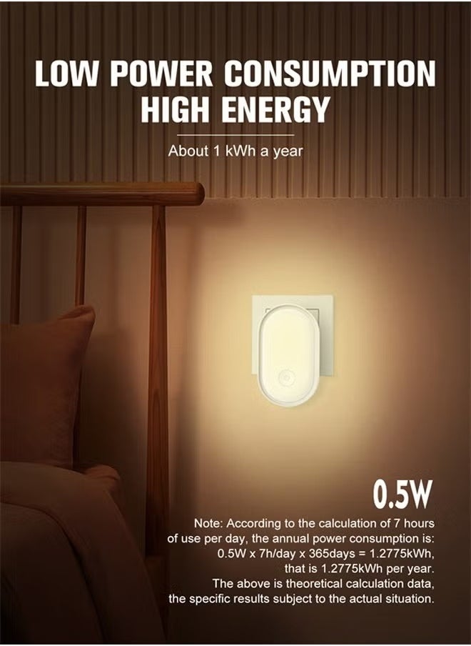Night Light Socket with Twilight Sensor – Warm White Night Lamp for Children and Bedrooms, Features 3-Level Brightness Adjustment for Perfect Ambience, Ideal for Staircases, Hallways, and Nurseries, Energy-Saving Auto On/Off, Safe and Soft Illumination in White