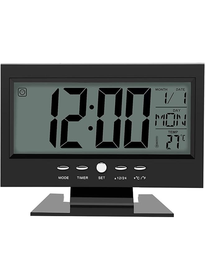 Electric Clock Digital Alarm Clocks Lcd Digital Sound Sensor Table Desk Alarm Clock With Calendar And Temp Display Table Deskalarm Clock For Bedroom Living Room Office