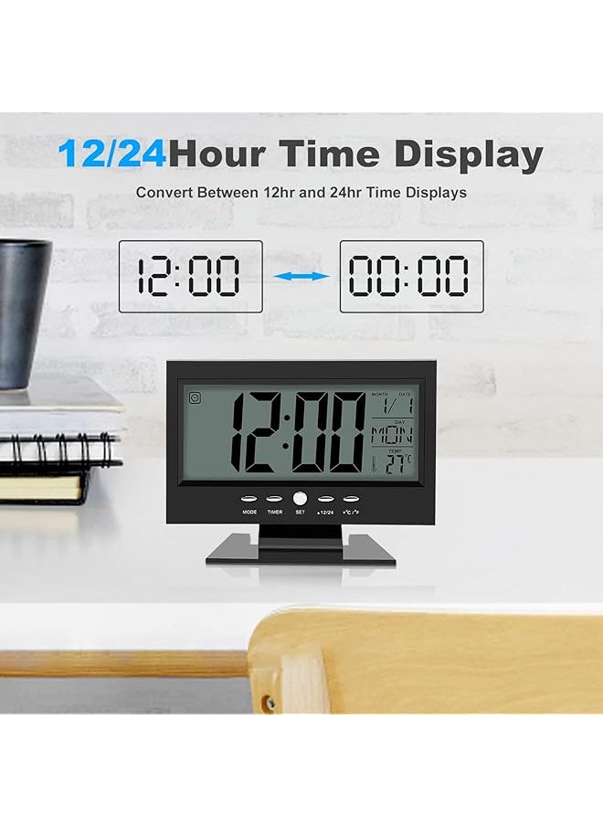 Electric Clock Digital Alarm Clocks Lcd Digital Sound Sensor Table Desk Alarm Clock With Calendar And Temp Display Table Deskalarm Clock For Bedroom Living Room Office
