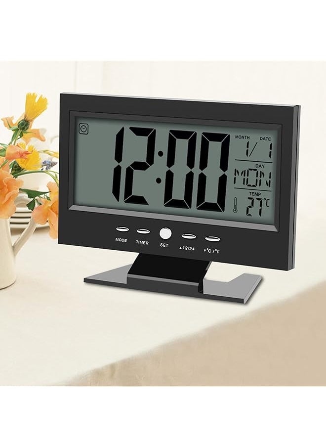 Electric Clock Digital Alarm Clocks Lcd Digital Sound Sensor Table Desk Alarm Clock With Calendar And Temp Display Table Deskalarm Clock For Bedroom Living Room Office