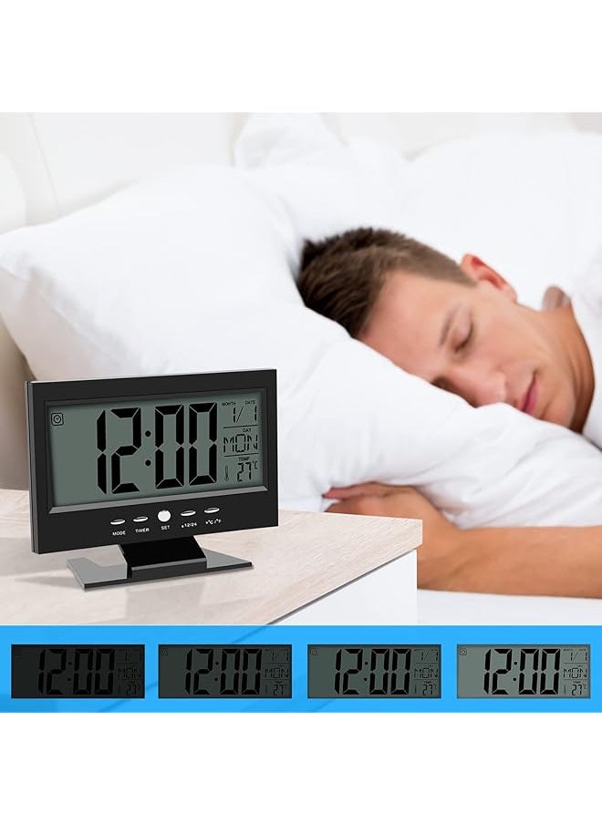 Electric Clock Digital Alarm Clocks Lcd Digital Sound Sensor Table Desk Alarm Clock With Calendar And Temp Display Table Deskalarm Clock For Bedroom Living Room Office
