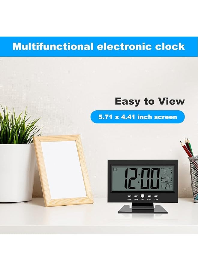 Electric Clock Digital Alarm Clocks Lcd Digital Sound Sensor Table Desk Alarm Clock With Calendar And Temp Display Table Deskalarm Clock For Bedroom Living Room Office