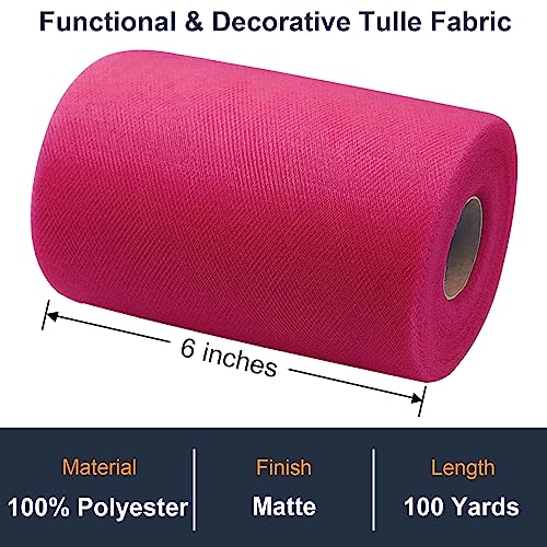 Ableme Deco Hot Pink Tulle Fabric Roll 6 Inch by 100 Yards (300 ft) Tulle Ribbon Mesh Netting for DIY Tutu Skirt Gift Wrapping Wedding Baby Shower Birthday Halloween Party Decorations Crafts, 34 Colors (Fuchsia) - Image 2