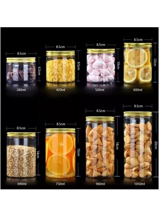 ALSAQER الساقر 12 قطعة زجاجة فارغة سعة 250 مل عبوات بلاستيكية شفافة مع أغطية ذهبية لتخزين الطعام في المنزل حاويات دائرية للحلويات والتوابل والبسكويت - Image 4