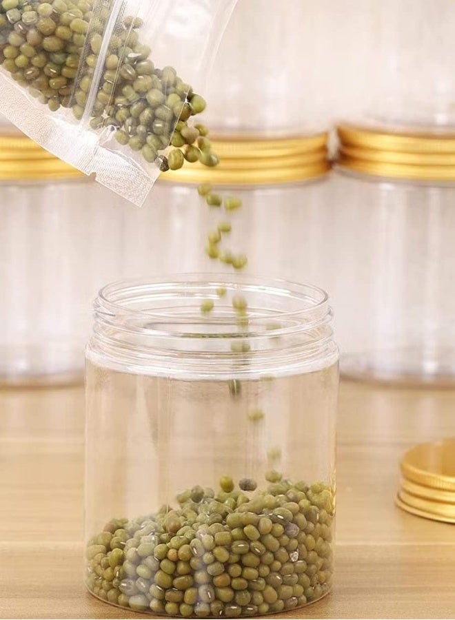 ALSAQER الساقر 12 قطعة زجاجة فارغة سعة 250 مل عبوات بلاستيكية شفافة مع أغطية ذهبية لتخزين الطعام في المنزل حاويات دائرية للحلويات والتوابل والبسكويت - Image 3