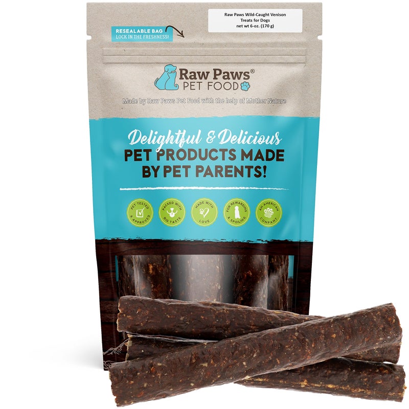Raw Paws Wild-Caught Venison Dog Treats, 6-oz - Packed in USA - Real Meat Jerky - Single Ingredient Venison for Dogs - Image 1