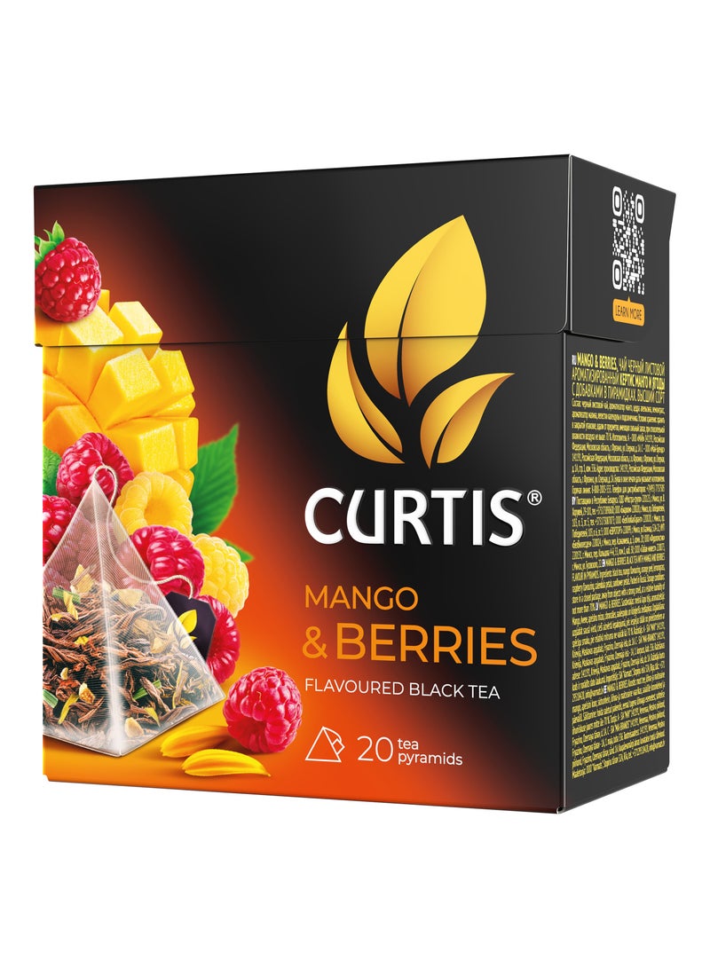 CURTIS Mango And Berries Black Tea Blended with Raspberry and Mango Pack of 20 Pyramid Tea Bags  - Image 1