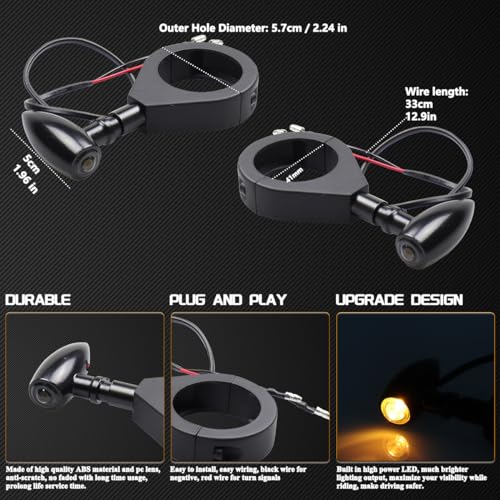 FACAILAHA Universal Motorcycle Front Fork Mounting LED Turn Signals Lights 12V Amber Blinkers W/Mounting Bracket for Honda Harley Yamaha Suzuki Kawasaki - Image 3