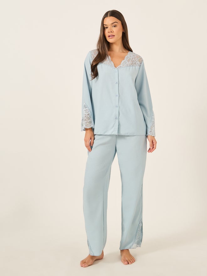 Styli Unwind Lace Insert Button Front Shirt and Pyjama Set - Image 2
