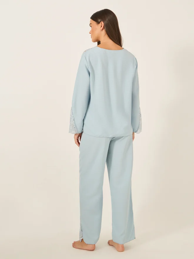Styli Styli Unwind Lace Insert Button Front Shirt and Pyjama Set
