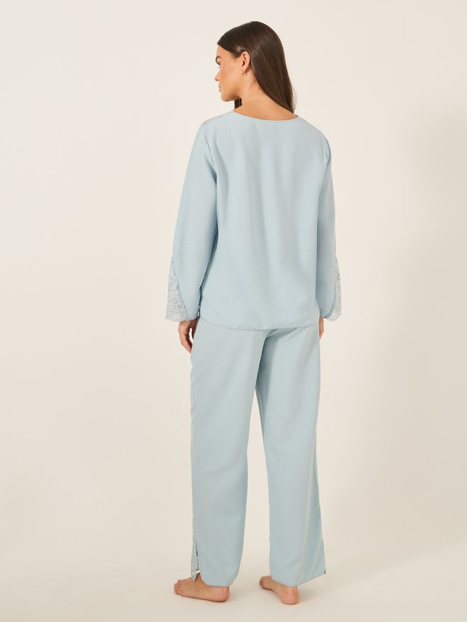 Styli Unwind Lace Insert Button Front Shirt and Pyjama Set - Image 5