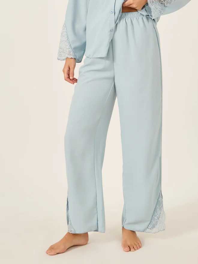 Styli Styli Unwind Lace Insert Button Front Shirt and Pyjama Set