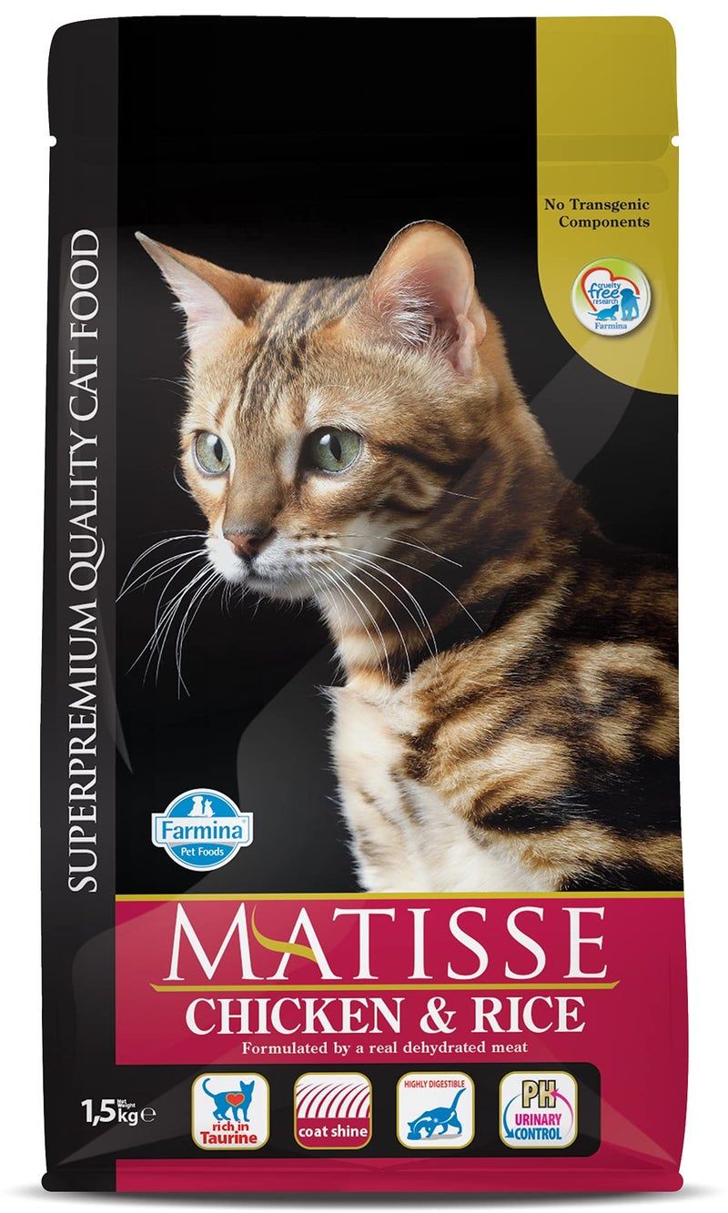 Farmina Matisse Chicken & Rice Cat Food | Complete & Balanced Nutrition | for Adult Cats | Highly Digestible| 1.5kg - Image 1