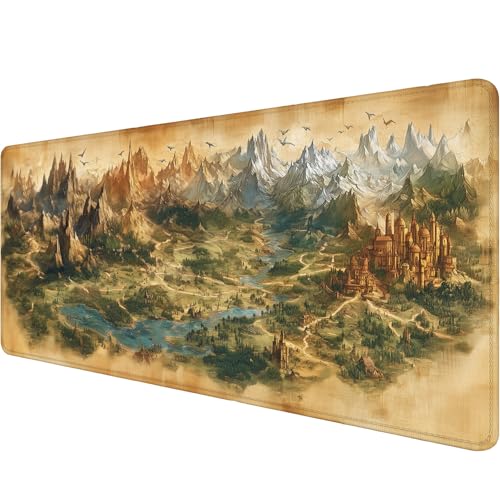 Lourovt Game Map Gaming Mouse Pad Desk Pad Fantasy Treasure Map Ancient Scroll Mouse Pad Large Mousepad Extended Laptop Keyboard Mat Gaming Desk Pad Mouse Mat Office Computer Keyboard Laptop Home 31.5"x11.8" - Image 1