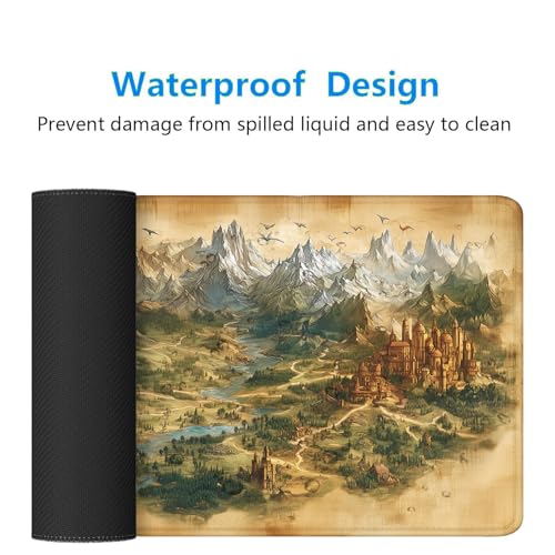Lourovt Game Map Gaming Mouse Pad Desk Pad Fantasy Treasure Map Ancient Scroll Mouse Pad Large Mousepad Extended Laptop Keyboard Mat Gaming Desk Pad Mouse Mat Office Computer Keyboard Laptop Home 31.5"x11.8" - Image 3