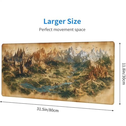 Lourovt Game Map Gaming Mouse Pad Desk Pad Fantasy Treasure Map Ancient Scroll Mouse Pad Large Mousepad Extended Laptop Keyboard Mat Gaming Desk Pad Mouse Mat Office Computer Keyboard Laptop Home 31.5"x11.8" - Image 2