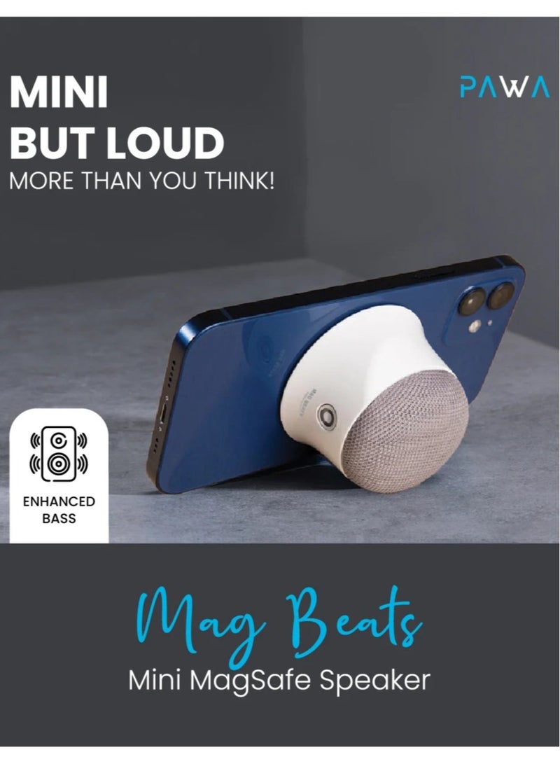 Pawa MagBeats Mini MagSafe Portable Bluetooth Speaker Lightweight and Easy to Carry / Enhanced Bass / Compact and Portable / MagSafe Absorption - White  - Image 2
