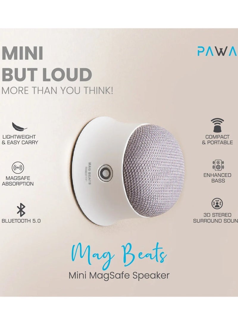 Pawa MagBeats Mini MagSafe Portable Bluetooth Speaker Lightweight and Easy to Carry / Enhanced Bass / Compact and Portable / MagSafe Absorption - White  - Image 4