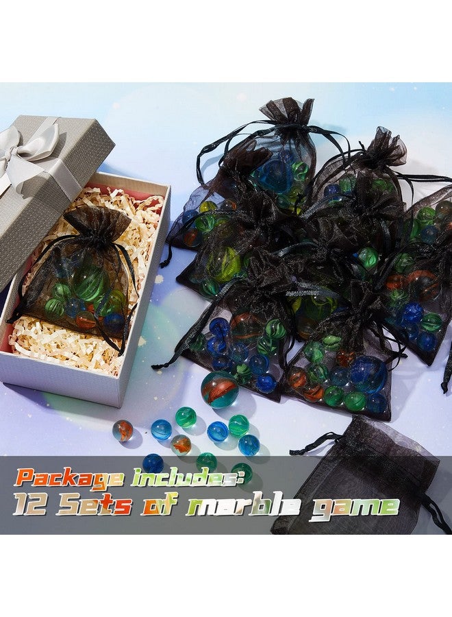 Sratte Pack Of 12 Marble Game Sets Bag Of Marbles Glass Marble Pack Fun Shooter Marbles With Black Drawstring Storage Bag For Indoor And Outdoor Game Party Favors 11 Marbles And 1 Shooter Per Pack  - Image 4