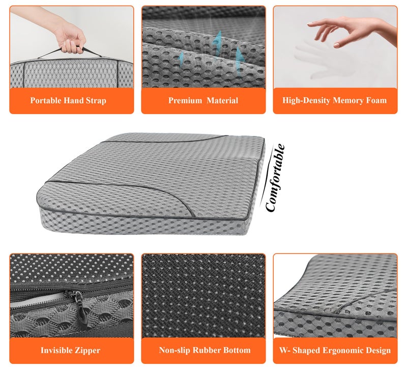 kingphenix Premium Car Seat Cushion, Memory Foam Driver Seat Cushion to Improve Driving View- Coccyx & Lower Back Pain Relief - Seat Cushion for Car, Truck, Office Chair (4D Mesh Gray) - Image 4