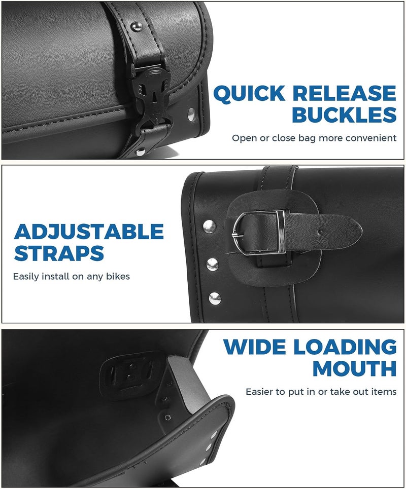 UBOG Motorcycle Handlebar Bag, PU Leather Fork Bag with 2 Mounting Straps, Quick Release Buckle, Universal Fit Storage Bag for Most Motorcycles, Black - Image 5