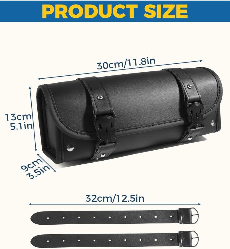 UBOG Motorcycle Handlebar Bag, PU Leather Fork Bag with 2 Mounting Straps, Quick Release Buckle, Universal Fit Storage Bag for Most Motorcycles, Black - Image 2