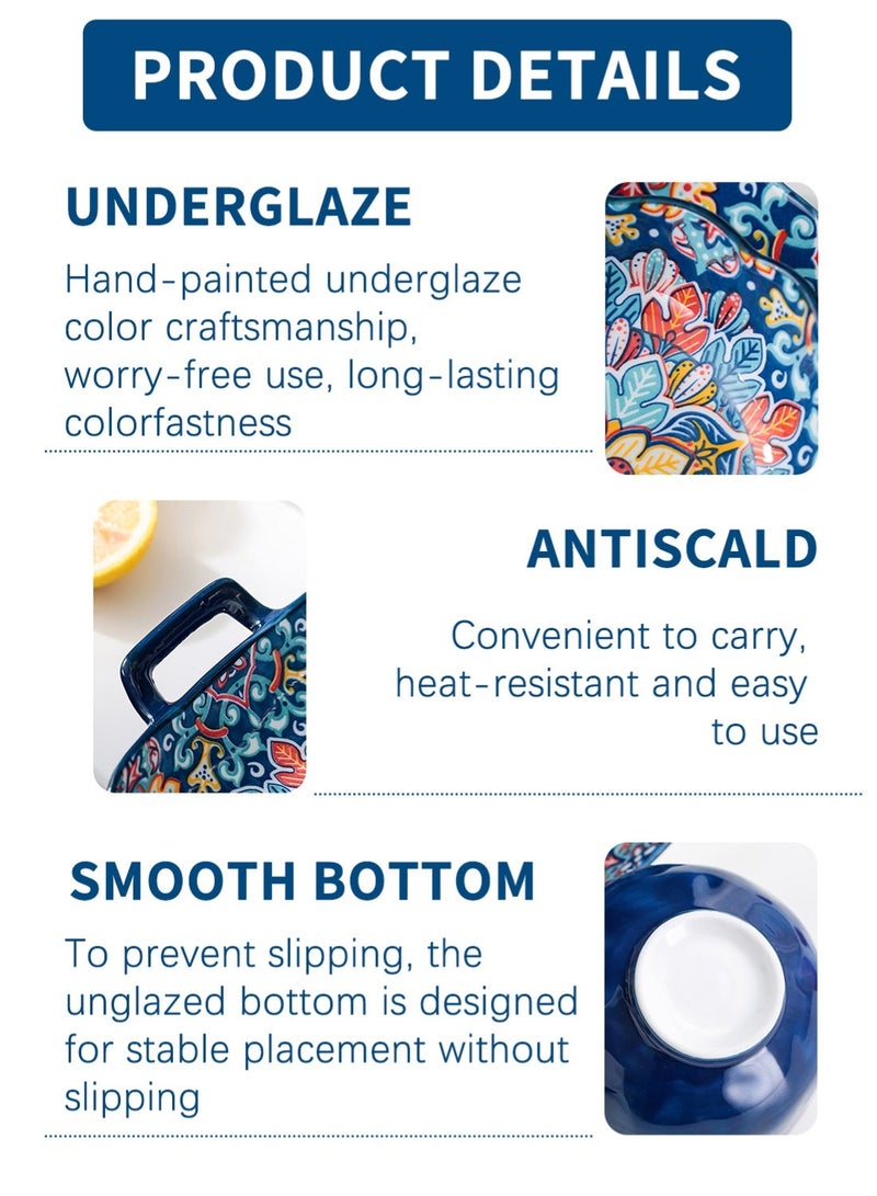 طقم عشاء مكون من 16 قطعة، بورسلين بوهيمي، آمن للاستخدام في الميكروويف وغسالة الصحون - أزرق/أزهار ملونة - Image 2