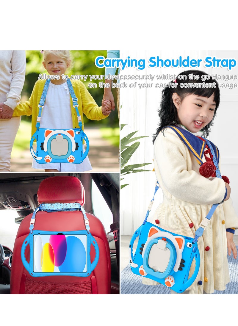 GULFLINK - Cute Cat Kids Case with 360° Rotating Handle for ipad 10th 10.9 inch 2022（A2757/A2777）Light blue - Image 1