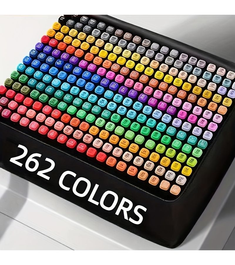 262pcs Double Ended Felt Tip Pens Markers Highlighters Drawing Pens Art Supplies Office Stationery Body Bag Set Suitable For Manga And Sketching Professional Art Use Perfect Christmas Birthday Gift - Image 1