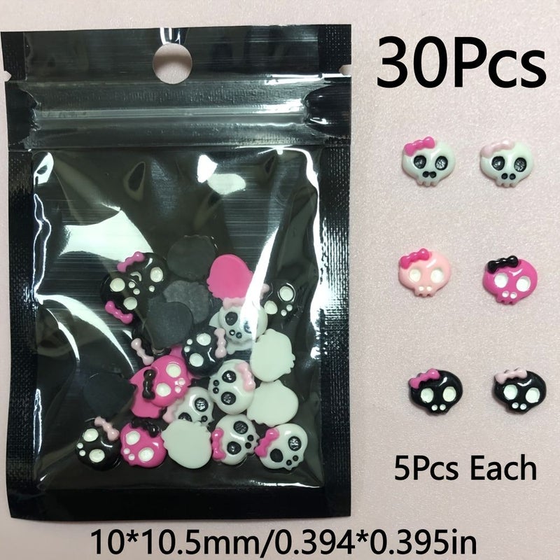 30 Pcs Halloween Sweet Cool Girl Bow Skull Handmade Resin Crafts Charm 22x23mm For Phone Case Shoe Buckle Earring Necklaces Bracelet Keychain Pendant Kawaii Design Nail Art Decoration - Image 4
