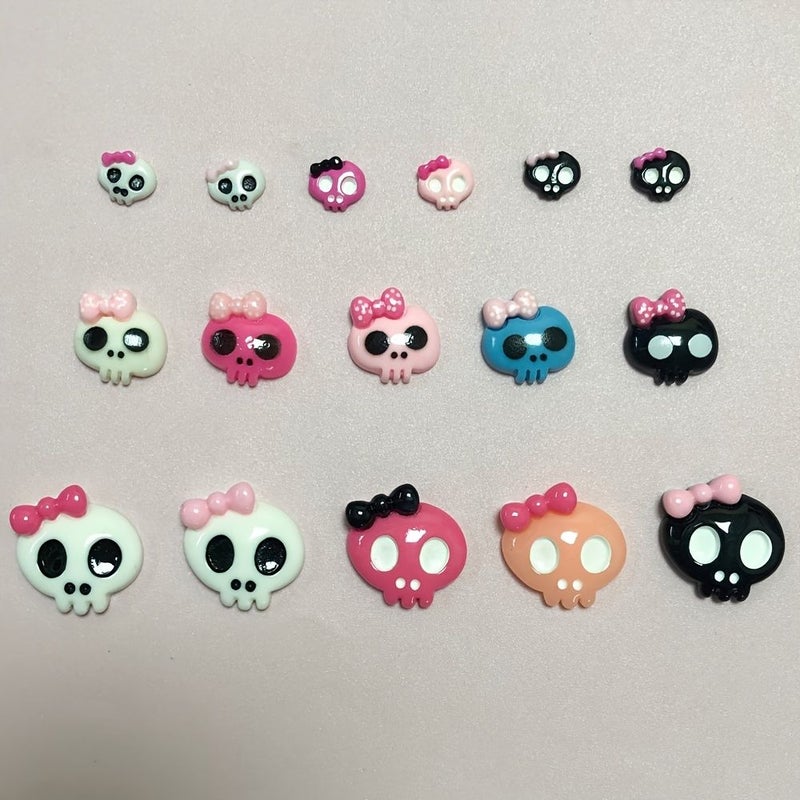 30 Pcs Halloween Sweet Cool Girl Bow Skull Handmade Resin Crafts Charm 22x23mm For Phone Case Shoe Buckle Earring Necklaces Bracelet Keychain Pendant Kawaii Design Nail Art Decoration - Image 1