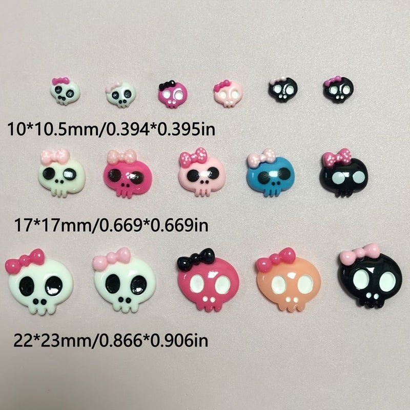 30 Pcs Halloween Sweet Cool Girl Bow Skull Handmade Resin Crafts Charm 22x23mm For Phone Case Shoe Buckle Earring Necklaces Bracelet Keychain Pendant Kawaii Design Nail Art Decoration - Image 5