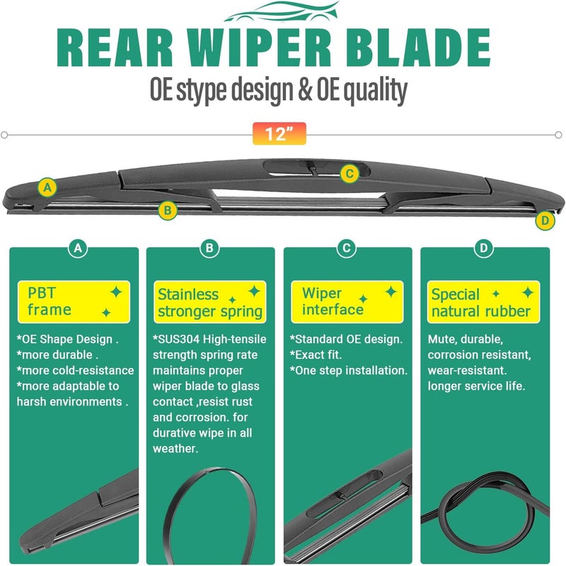 WINDSMILE 24" 21" 12" Windshield Wiper Blades Replacement for Buick Enclave 2012 2013 2014 2015 2016 2017 Premium All Weather Front Rear Wipers Set - OEM Quality (Pack of 3) - Image 4