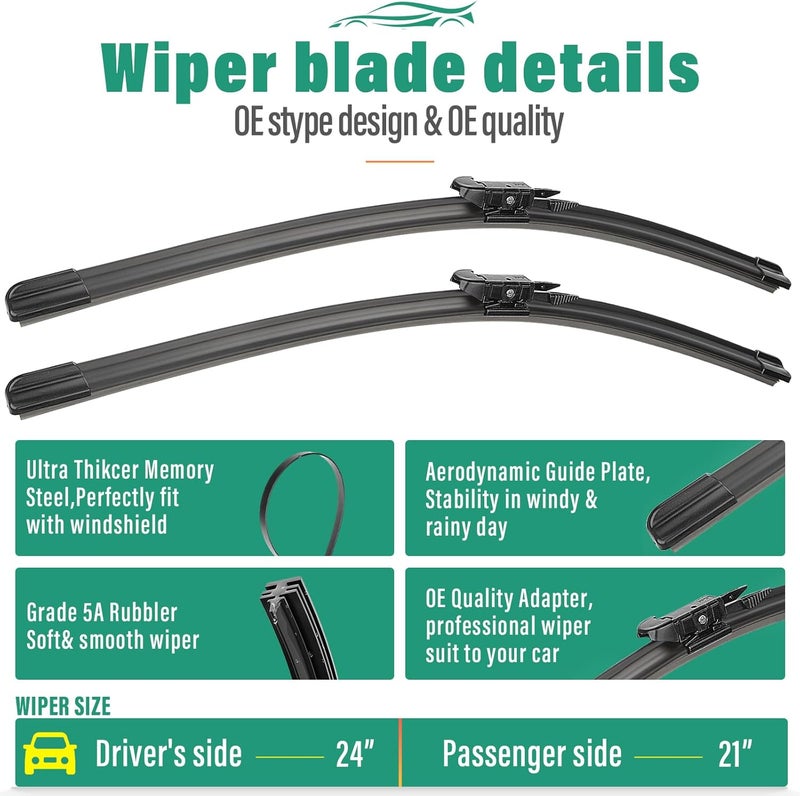 WINDSMILE 24" 21" 12" Windshield Wiper Blades Replacement for Buick Enclave 2012 2013 2014 2015 2016 2017 Premium All Weather Front Rear Wipers Set - OEM Quality (Pack of 3) - Image 3