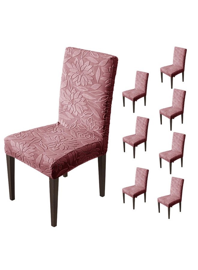 House of Quirk Stretchy Universal Camellia Jacquard Waterproof Chair Cover Removable & Washable Short Dining Chair Cover Protector Seat Slipcover (Maroon,Pack of 8) - Image 1