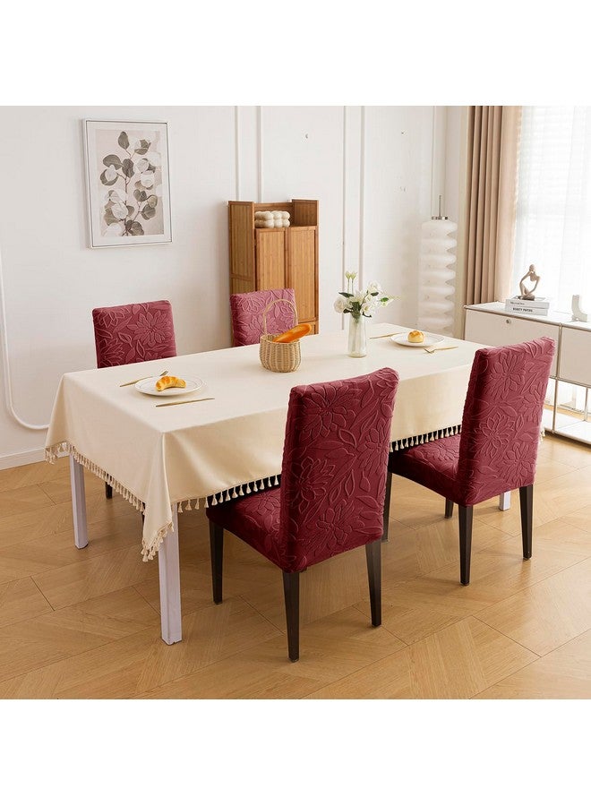 House of Quirk Stretchy Universal Camellia Jacquard Waterproof Chair Cover Removable & Washable Short Dining Chair Cover Protector Seat Slipcover (Maroon,Pack of 8) - Image 3