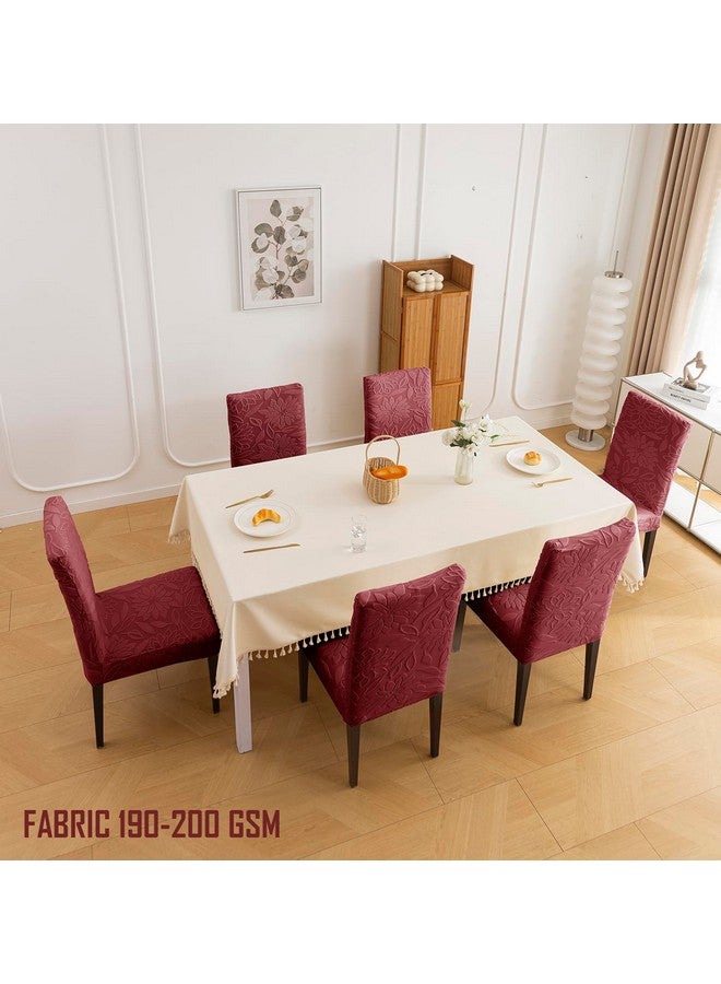 House of Quirk Stretchy Universal Camellia Jacquard Waterproof Chair Cover Removable & Washable Short Dining Chair Cover Protector Seat Slipcover (Maroon,Pack of 8) - Image 4