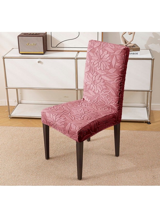 House of Quirk Stretchy Universal Camellia Jacquard Waterproof Chair Cover Removable & Washable Short Dining Chair Cover Protector Seat Slipcover (Maroon,Pack of 8) - Image 2