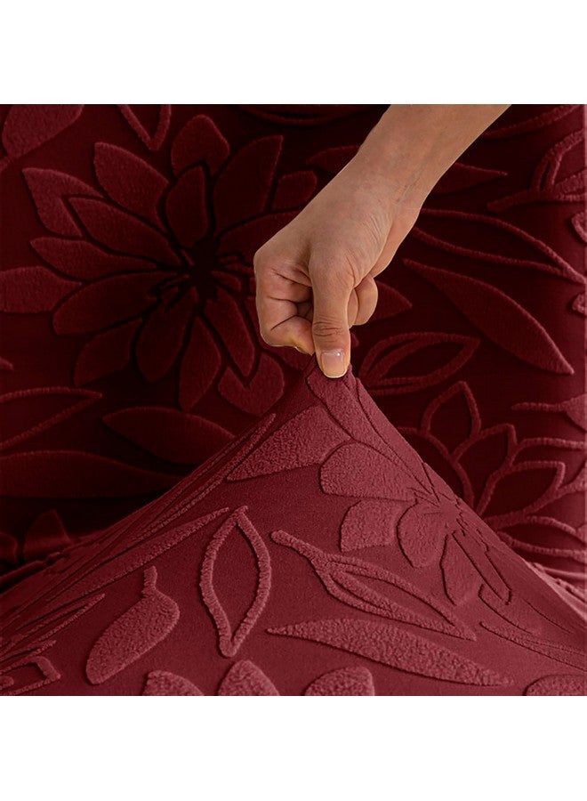 House of Quirk Stretchy Universal Camellia Jacquard Waterproof Chair Cover Removable & Washable Short Dining Chair Cover Protector Seat Slipcover (Maroon,Pack of 8) - Image 5