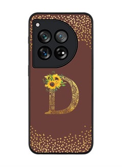 Rugged Black Edge Case for OnePlus 12, Slim fit Case Cover - Custom Monogram Initial Letter Mandala Floral Pattern Alphabet - D (Brown )