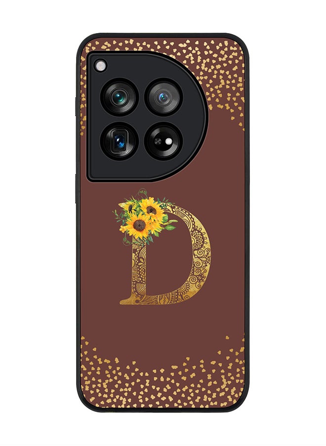Stylizedd - Rugged Black Edge Case for OnePlus 12, Slim fit Case Cover - Custom Monogram Initial Letter Mandala Floral Pattern Alphabet - D (Brown ) - Image 1