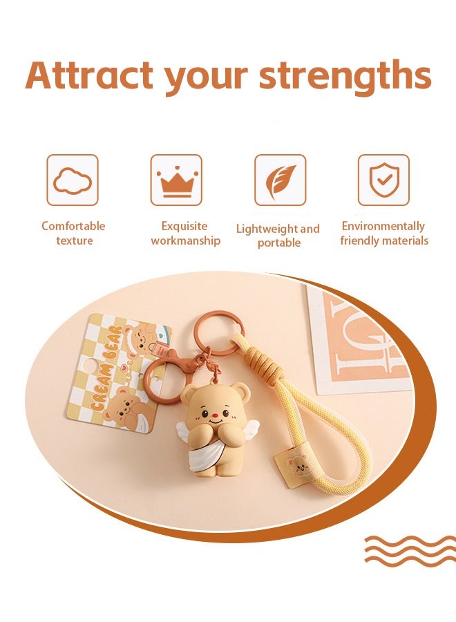 Key Pendant Graceful Cream Bear, Little Bear Car Key Pendant, Cute Bear Keychain - Image 2